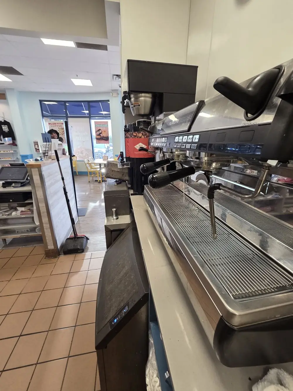 Commercial two group espresso machine during group head gasket service, Woodbury, Minnesota